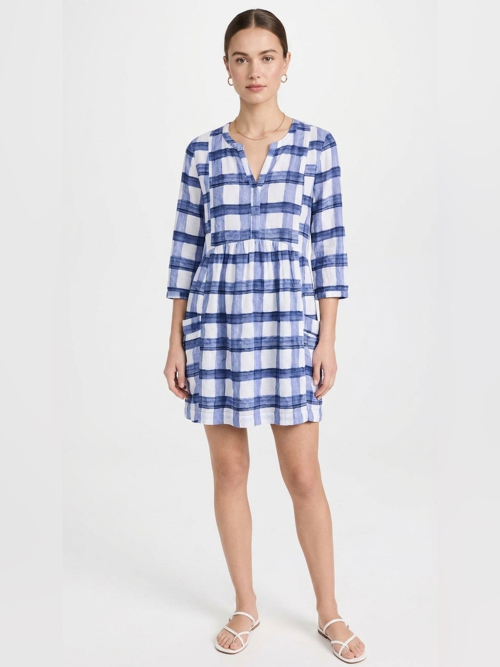 Anthropologie Maeve Devery Plaid Tie Back Mini Dress Blue White (size- XS)
